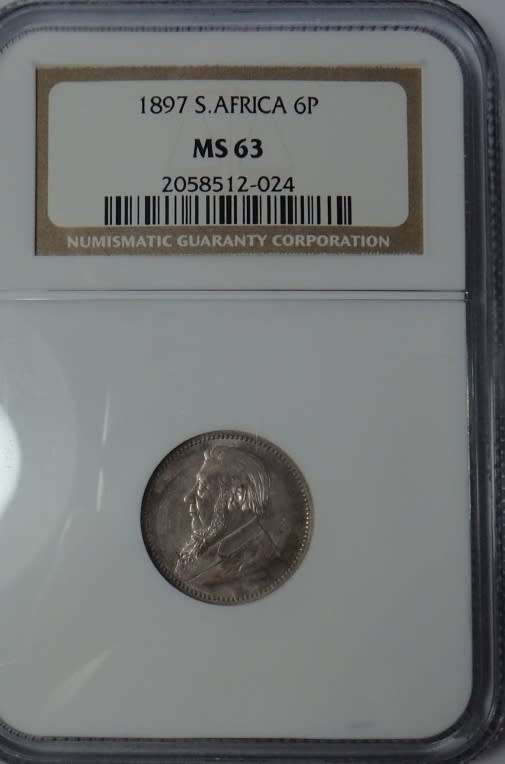 1897 ZAR Sixpence NGC graded MS63 !!