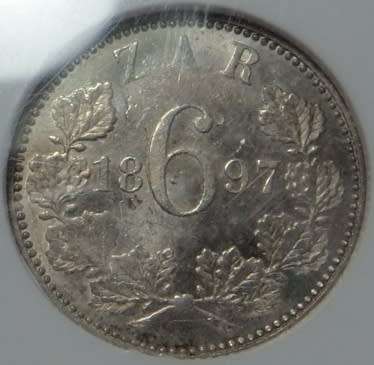 1897 ZAR Sixpence NGC graded MS63 !!