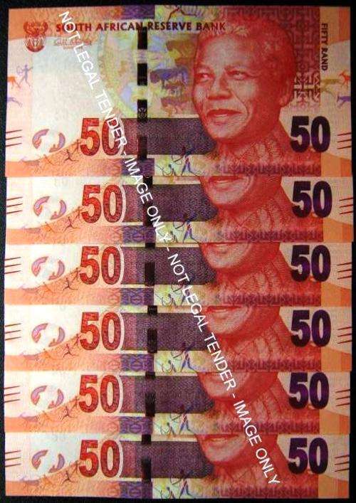 UNC Mandela R50 notes with AA Prefix, 6 notes in sequence! Have a look!
