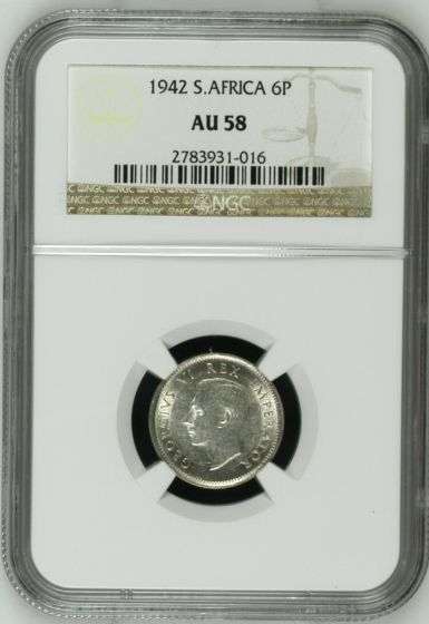 1942 Sixpence NGC graded AU58