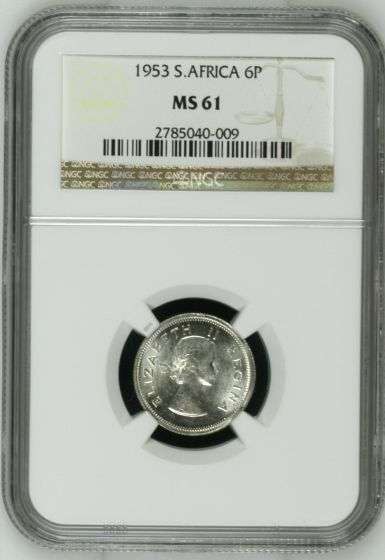 1953 Sixpence NGC graded MS61