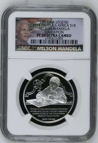 2014 Nelson Mandela Protea Silver R1 NGC graded PF70!! With Mandela color label!