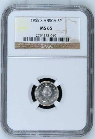 1955 Threepence NGC graded MS65!!! Second Finest known at NGC!!!