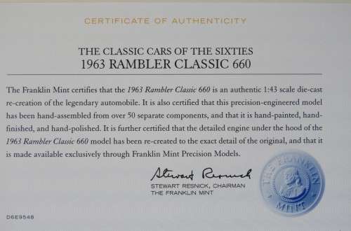 Rambler Classic 660 (1963) 1:43  - Franklin Mint Ckassic cares of the sixties
