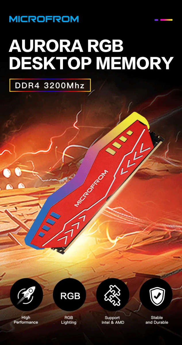 Microform 16GB DDR4 3200Mhz Desktop Gaming RAM Memory (2 x 8GB RGB)