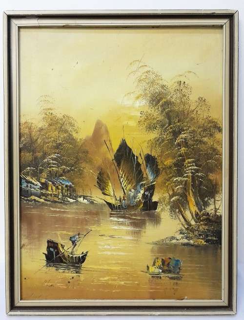 OIL ON BOARD ARTIST  UNRECOGINISED SIGNATURE - 595cm X 445cm - see pictures