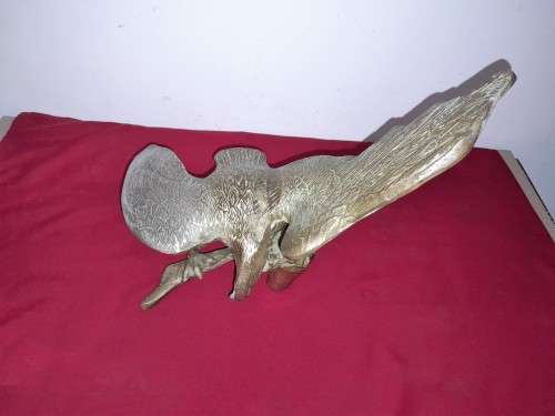 BRASS EAGLE PERCHED ON A BRANCH- 33 CM WINGSPAN