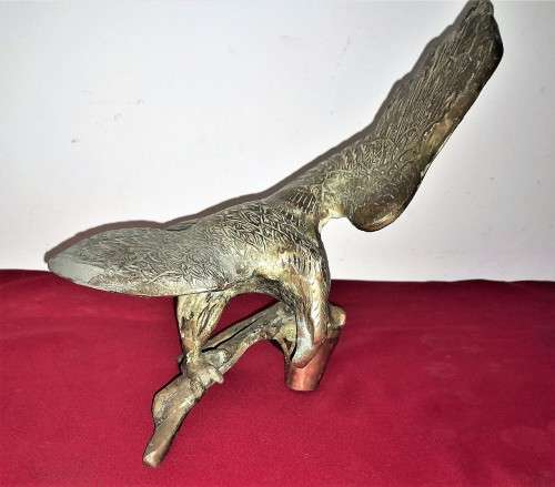 BRASS EAGLE PERCHED ON A BRANCH- 33 CM WINGSPAN