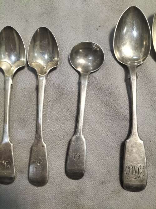 6x sterling silver hallmarks tablespoon,teaspoon,sugerspoon and mustard spoon all for one bid