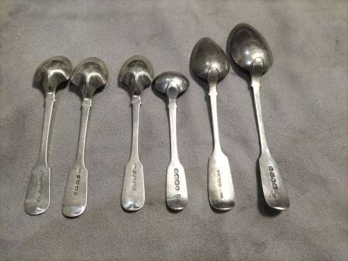 6x sterling silver hallmarks tablespoon,teaspoon,sugerspoon and mustard spoon all for one bid