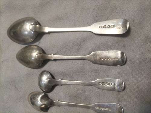 6x sterling silver hallmarks tablespoon,teaspoon,sugerspoon and mustard spoon all for one bid
