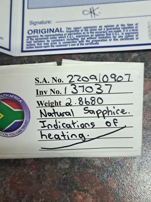 Beautifull graded very good 2.86 ct natural sapphire bargain starting at R1