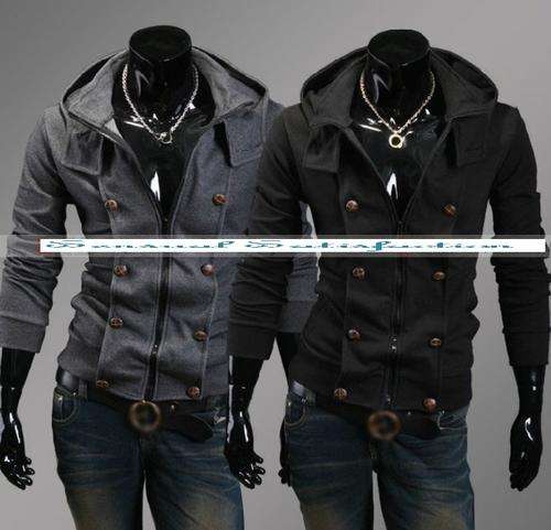 Men's Double breasted decoration Hoodie Jacket Sweater Coat