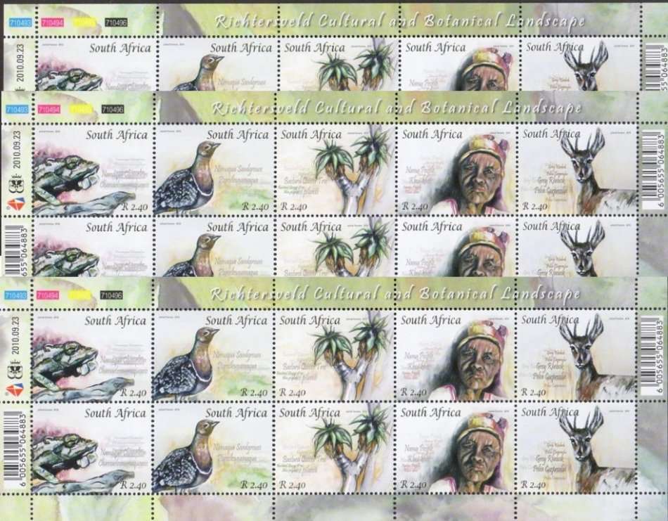 South Africa 2010 Richtersveld sheets x 3. Face R72. MNH