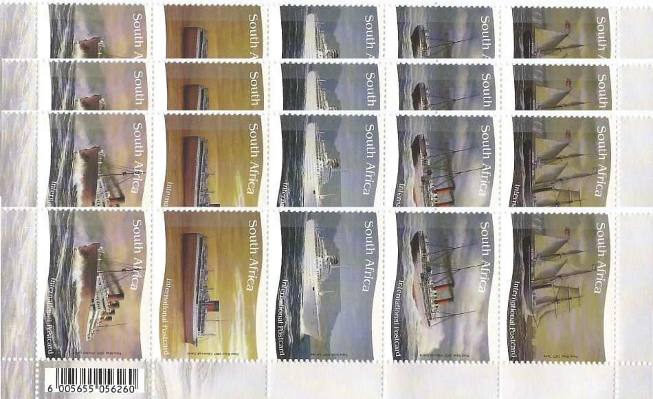 South Africa 2007 Castle Ships x 4 strips. Face R196. MNH