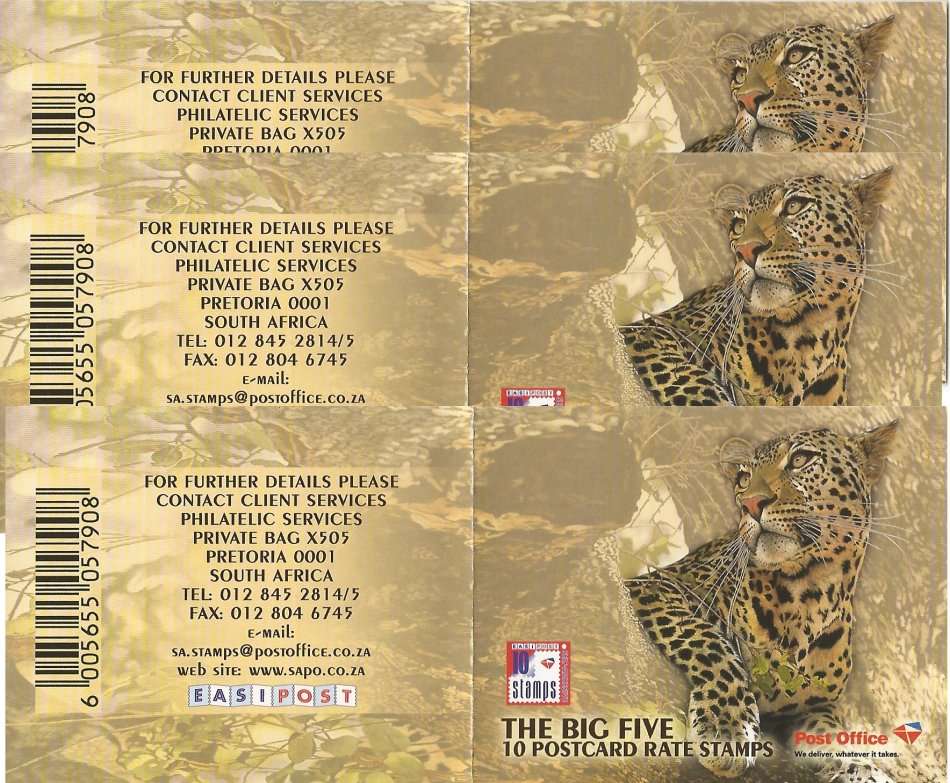 South Africa 2007 Big 5 Booklets x 3. Date 2007.01.31 Face R276. MNH