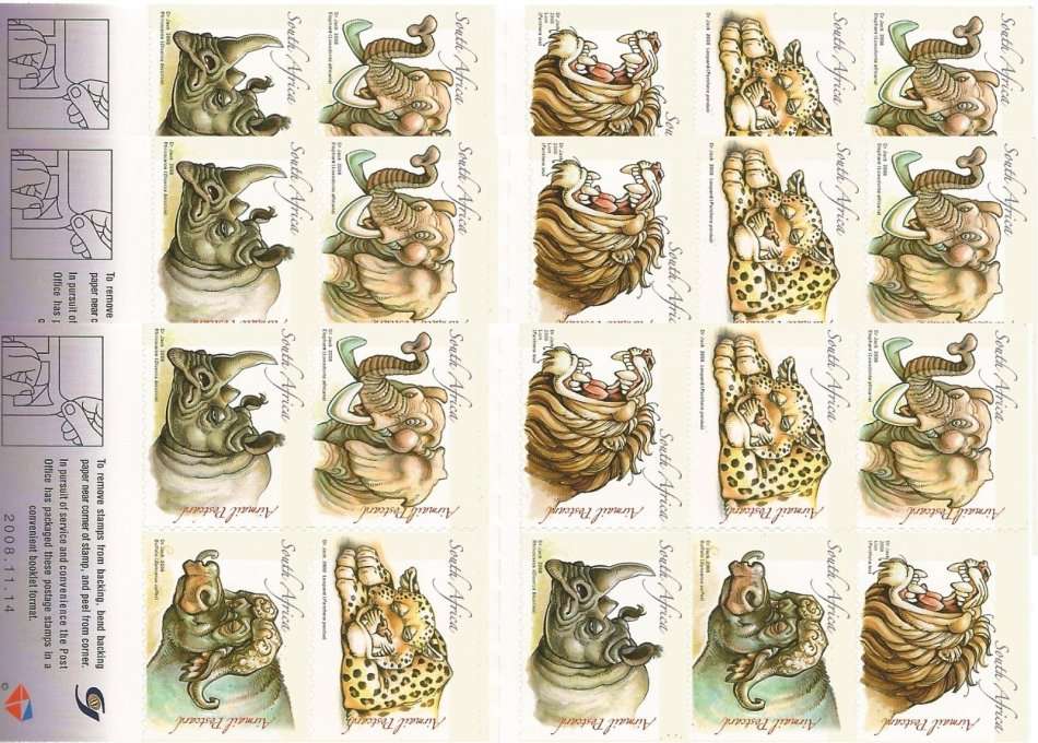 South Africa 2008 Big 5 Cartoon Booklets x 3. Face R276. MNH
