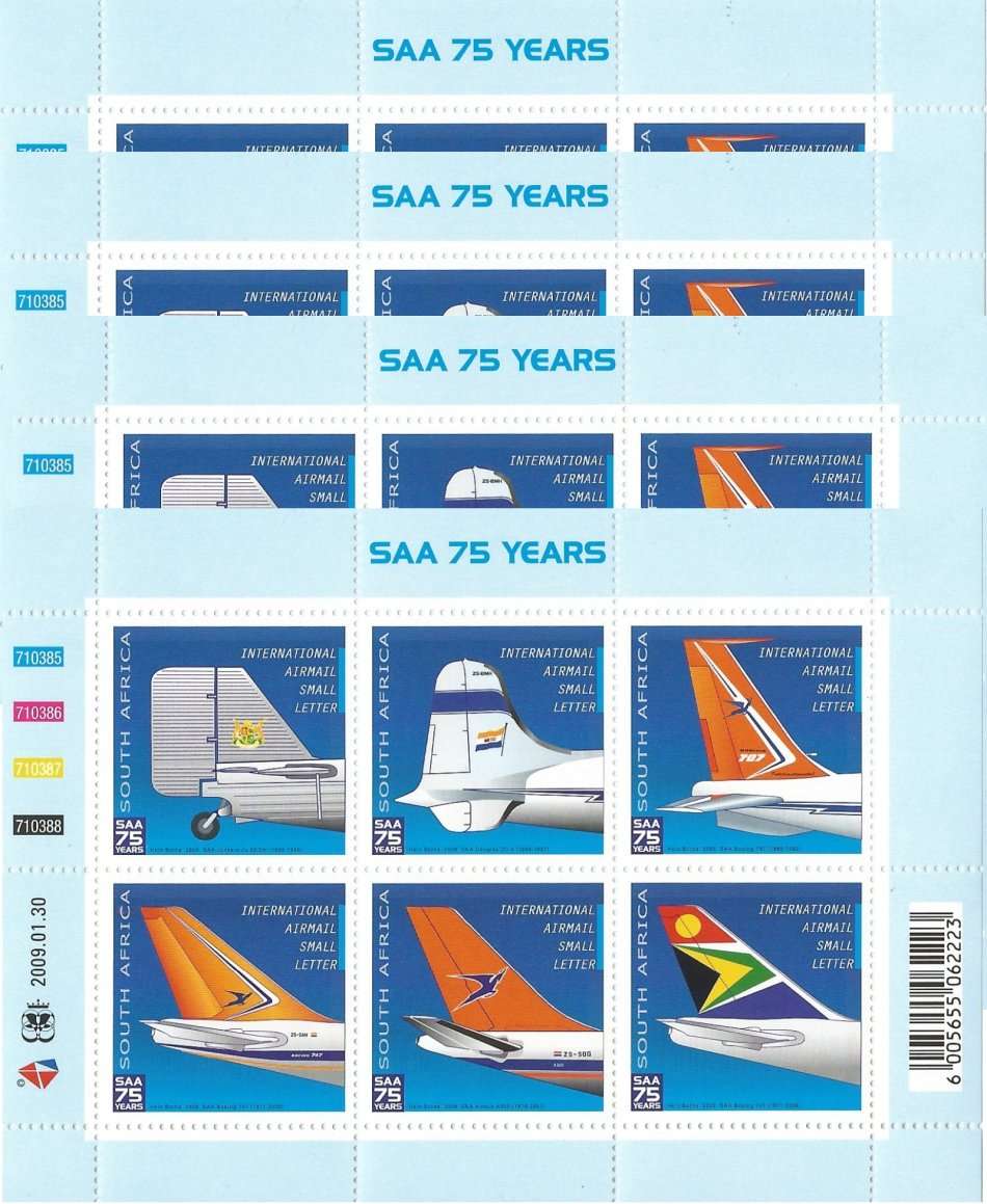 South Africa 2009 SAA Sheet-let x 4. Date 2007.01.31 Face R256. MNH