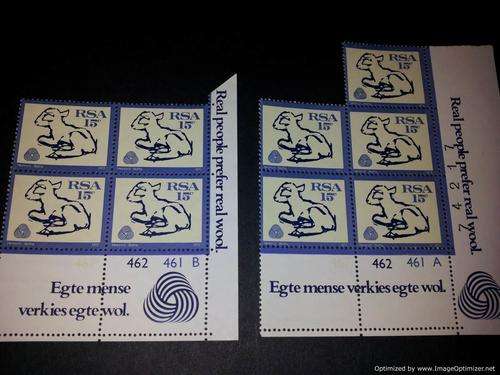 RSA 15c Wool - Set of A and B C/Blocks of 4 stamps