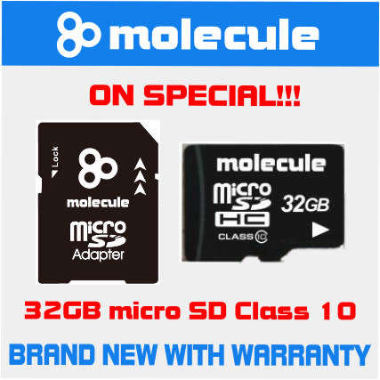 Molecule 32GB Micro SD card + SD Adapter  - NEW! Class 10 UHS 1 -  1 Year Warranty!