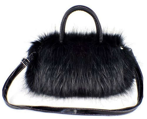 NEW SHAGGY FAUX FUR STYLE CLUTCH HANDBAG BLACK