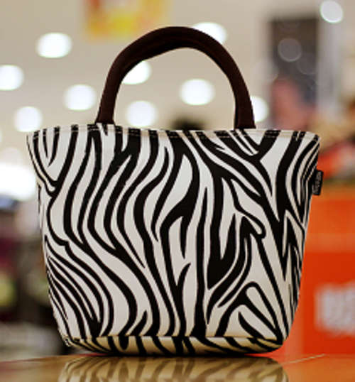 Zebra Print Fabric Lunch Tote Bag Handbag