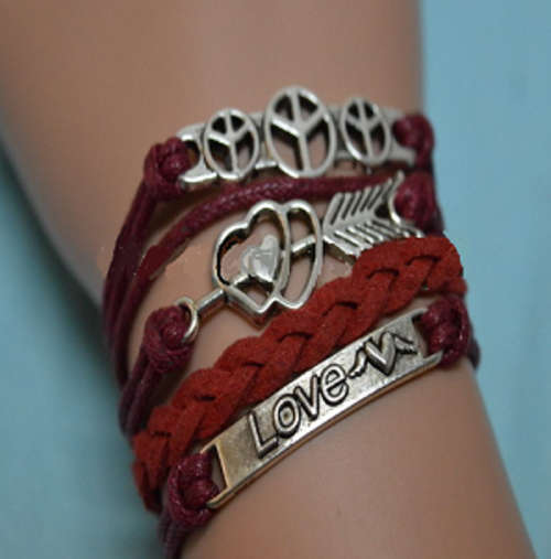 RED INFINITY BRACELET PEACE HEART LOVE