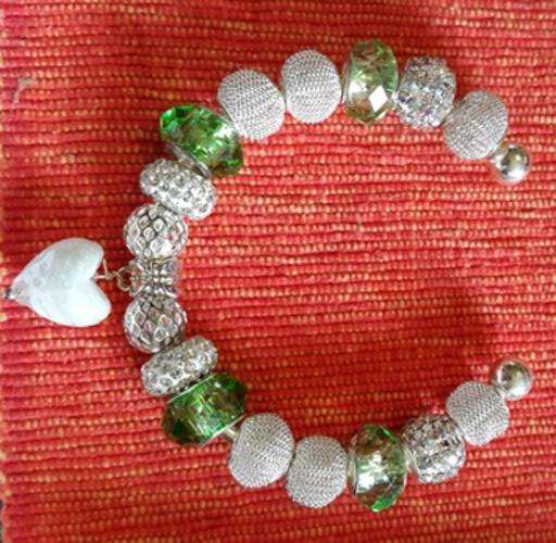 New - European Bead Bracelet - GREEN AND WHITE BANGLE STYLE