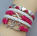 PINK AND WHITE INFINITY BRACELET DOUBLE HEARTS
