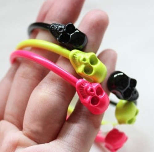 3 Piece Set Enamel on Metal Skull Bangle Bracelet