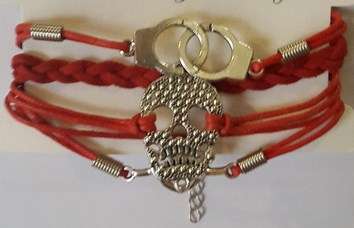 RED INFINITY BRACELET TEXTURED SKULL WITH HANDCUFFS