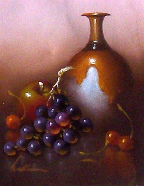 Still life with pots  by Wallace . Oil on canvas.