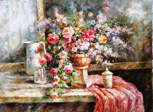 Still life by W Adam . LARGE!!! oil painting on canvas. 122 x 92 cm .
