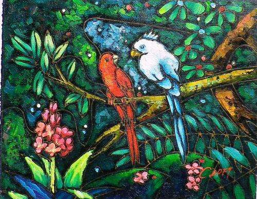 Parrots by C Loft.