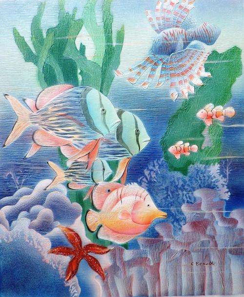 Coral fish by C Benolt. Oil on canvas.