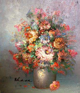 Bouquet in vase by Hellman. Original oil painting 21 x 26 cm.