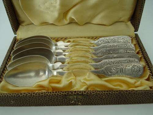 Six German Tea Spoons in  a Box, made around 1900.