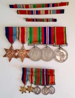 SET OF WORLD WAR II MEDALS LARGE AND MINIATURE COMPLETE WITH MOUNT BARS