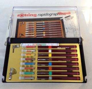 SET OF 8 ROTRING RAPIDOGRAPH ISO PENS WITH CAPILLARY CARTRIDGE NEW OLD STOCK IN ORIGINAL BOX