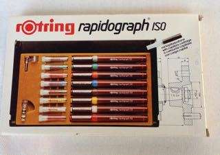 SET OF 8 ROTRING RAPIDOGRAPH ISO PENS WITH CAPILLARY CARTRIDGE NEW OLD STOCK IN ORIGINAL BOX