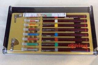 SET OF 8 ROTRING RAPIDOGRAPH ISO PENS WITH CAPILLARY CARTRIDGE NEW OLD STOCK IN ORIGINAL BOX