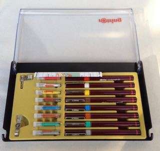 SET OF 8 ROTRING RAPIDOGRAPH ISO PENS WITH CAPILLARY CARTRIDGE NEW OLD STOCK IN ORIGINAL BOX
