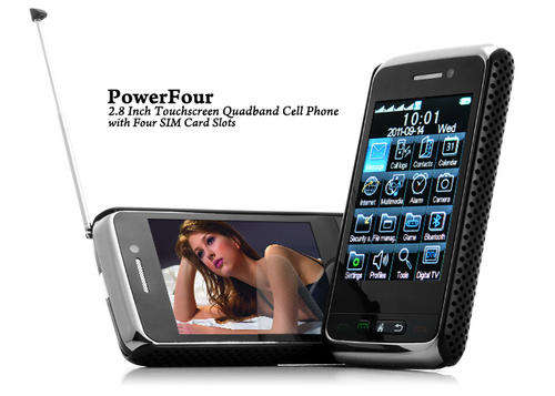 PowerFour - 2.8 Inch Touchscreen Quadband Cell Phone with Four SIM Card Slots TV