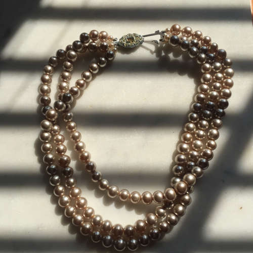 Antique 3 strand  Black pearl choker