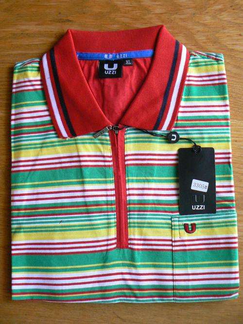 UZZI - Golf Shirt - X-LARGE - Green, Red and Yellow Stripes - BRAND NEW