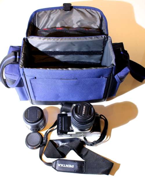 Pentax MZ-10 SLR with camera bag and 2 lenses