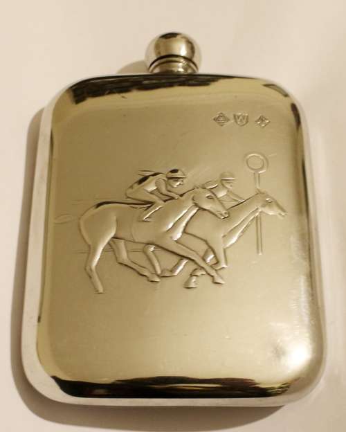 Sheffield Pewter Horse Racing Theme Hip Flask
