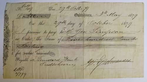 500 Pound Cheque 1879 with scarce 12 pence embossed revenue stamp!!!