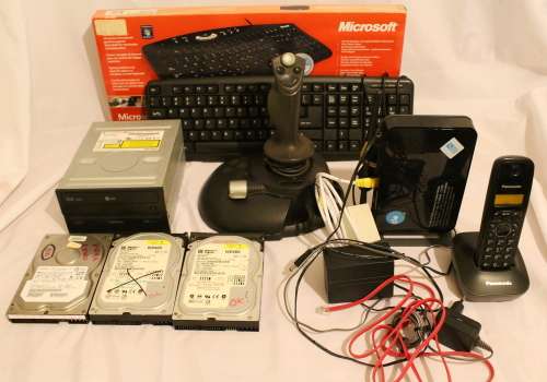 Lot computer accessories including NETGEAR N300 ADSL Router