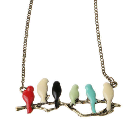 Fashion Jewelry Women Lovely Birds on Branch Pendant Necklace Sweater Long Chain
